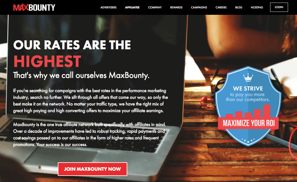 Screenshot of the Max Bounty website
