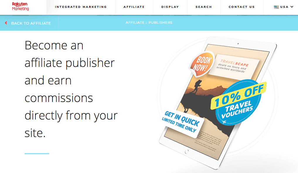 Screenshot of Rakutens publisher solutions