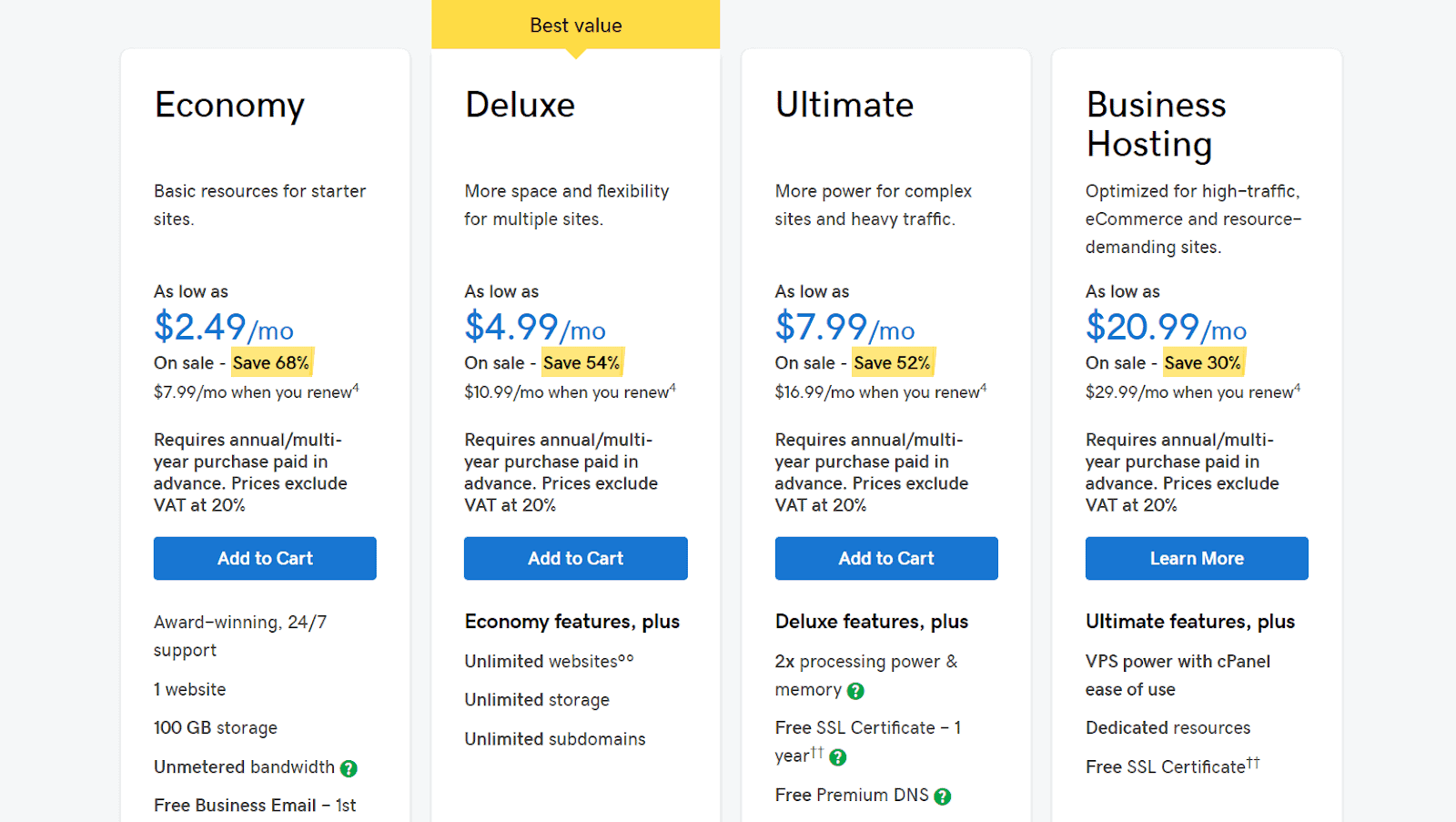 Everything You Need to Know About GoDaddy Hosting: Our Review - Pricing table