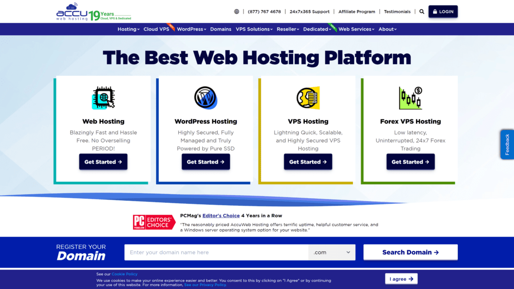 screenshot of the accuweb hosting homepage