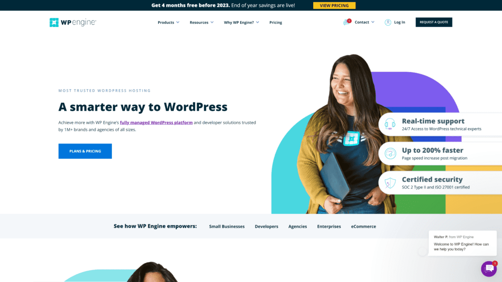 screenshot of the WP Engine homepage