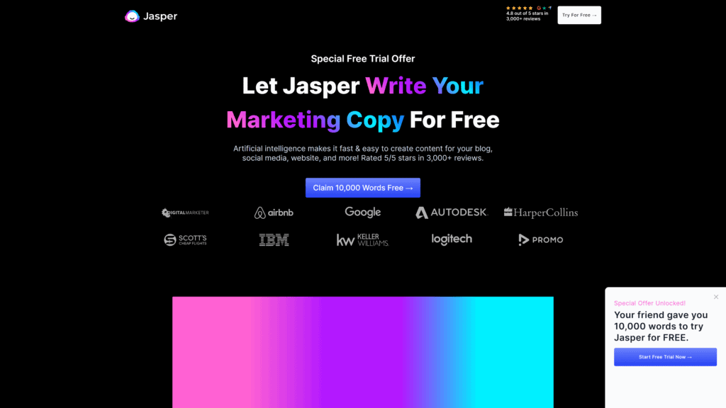 screenshot of the jasper homepage