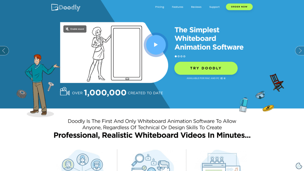 screenshot of the Doodly homepage