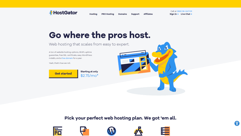 screenshot of the hostgator homepage