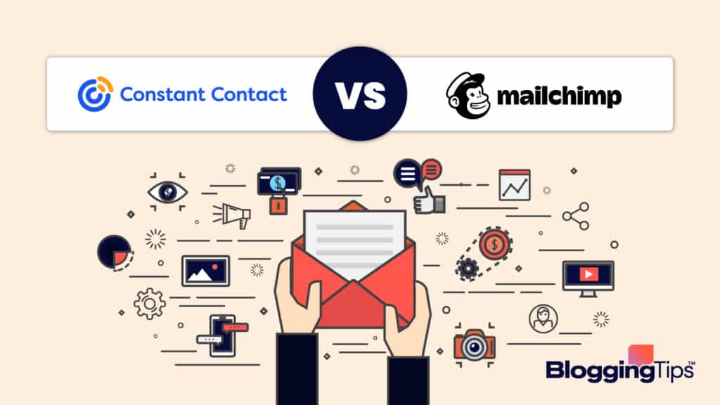 vector graphic showing an illustration of constant contact vs mailchimp - each company's logo side by side