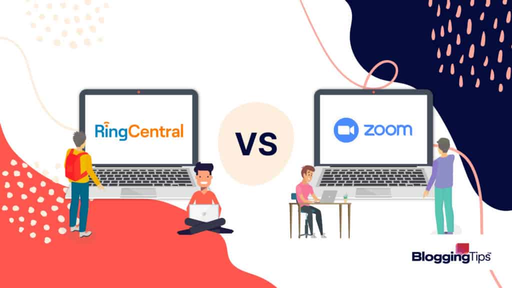 vector graphic showing people using ringcentral and zoom - blog post header for ringcentral vs zoom post