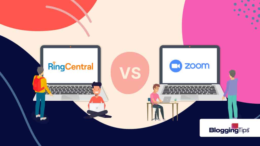vector graphic showing people using ringcentral and zoom - blog post header for ringcentral vs zoom post