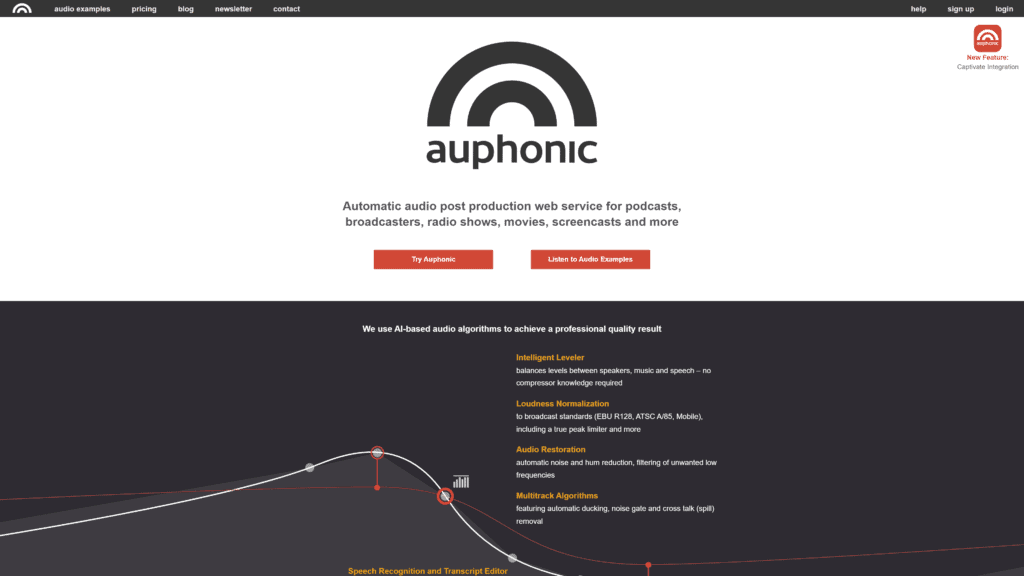 a screenshot of the auphonic homepage