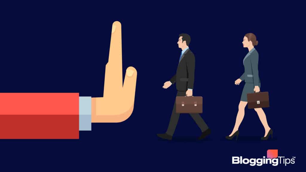 vector illustration showing a hand stopping people from walking to illustrate how to deal with rejection as a blogger