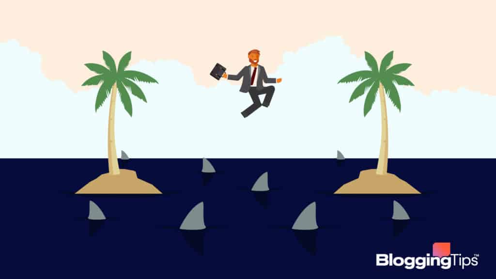 image showing a man jumping over an ocean with sharks to demonstrate a pr crisis