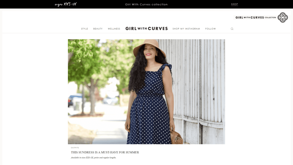 screenshot of the girl with curves homepage