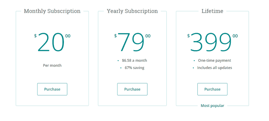 screenshot of the prowritingaid pricing table