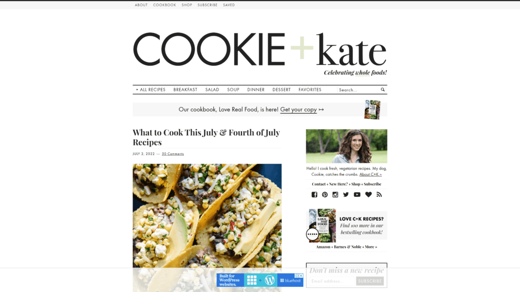 A screenshot of the cookie and kate Homepage
