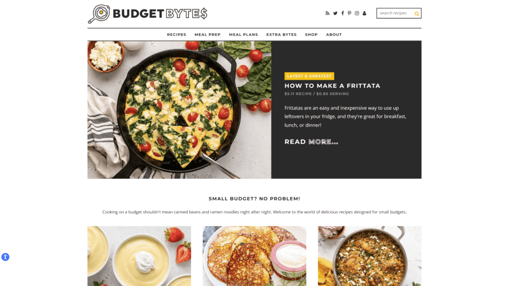 screenshot of the budget bytes homepage
