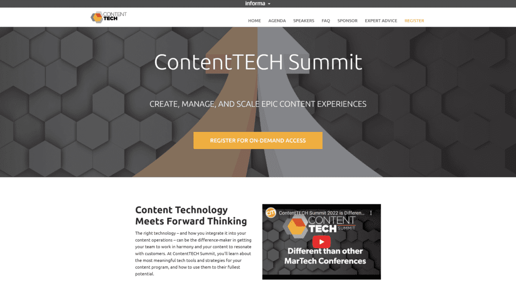 A screenshot of the contentTECH summit homepage