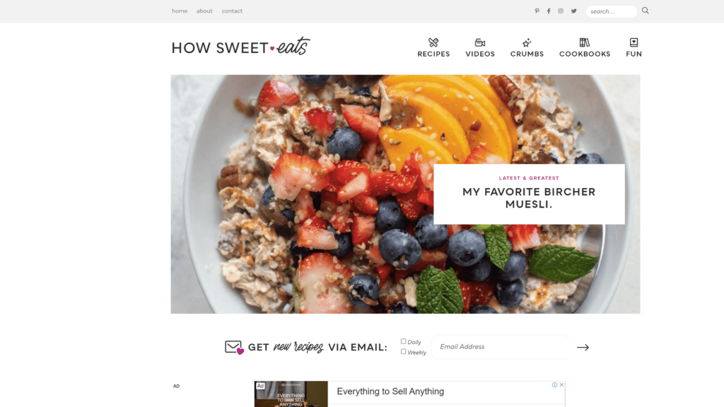 screenshot of the how sweet eats homepage