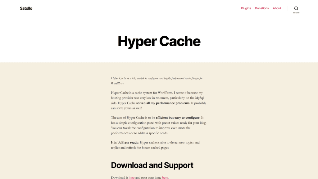 screenshot of the hyper cache homepage