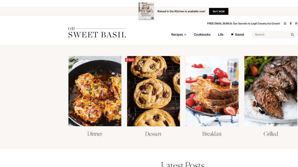 screenshot of the oh sweet basil homepage