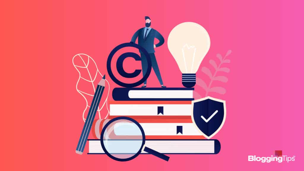 vector graphic showing a man standing on top of books of plr content