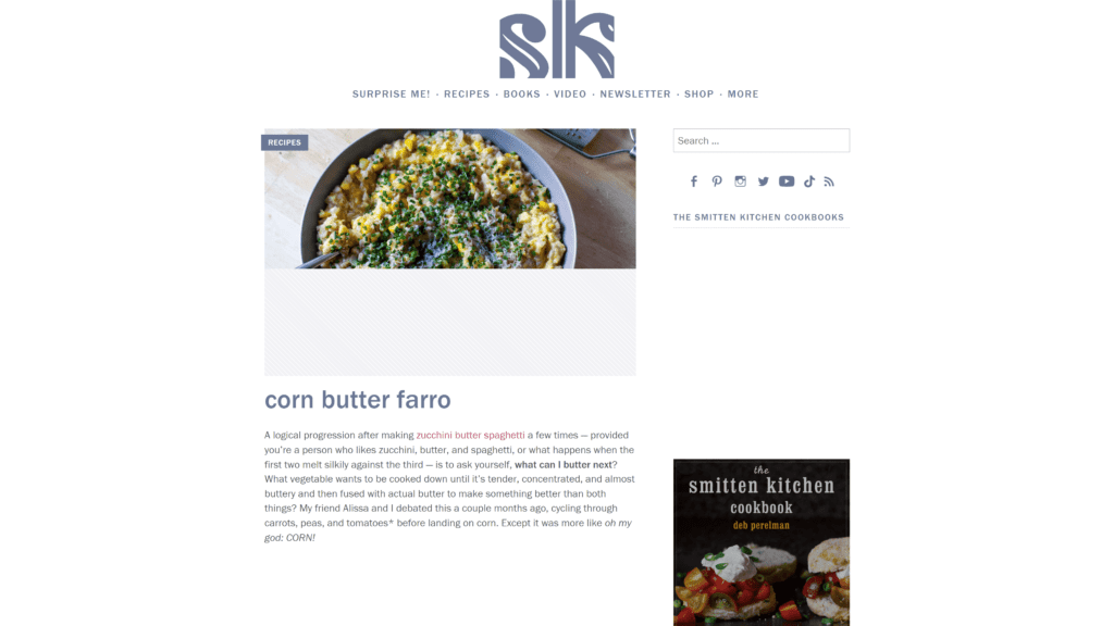 screenshot of the smitten kitchen homepage