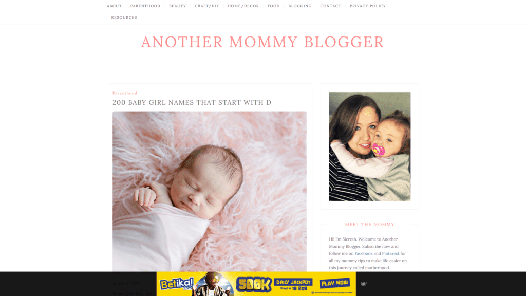 screenshot of the another-mommy-blogger homepage