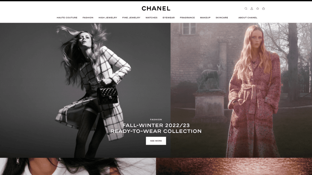 screenshot of the chanel homepage