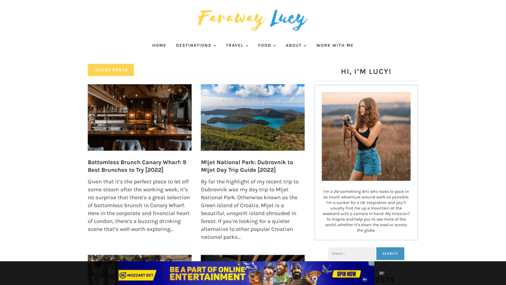 screenshot of the faraway lucy homepage