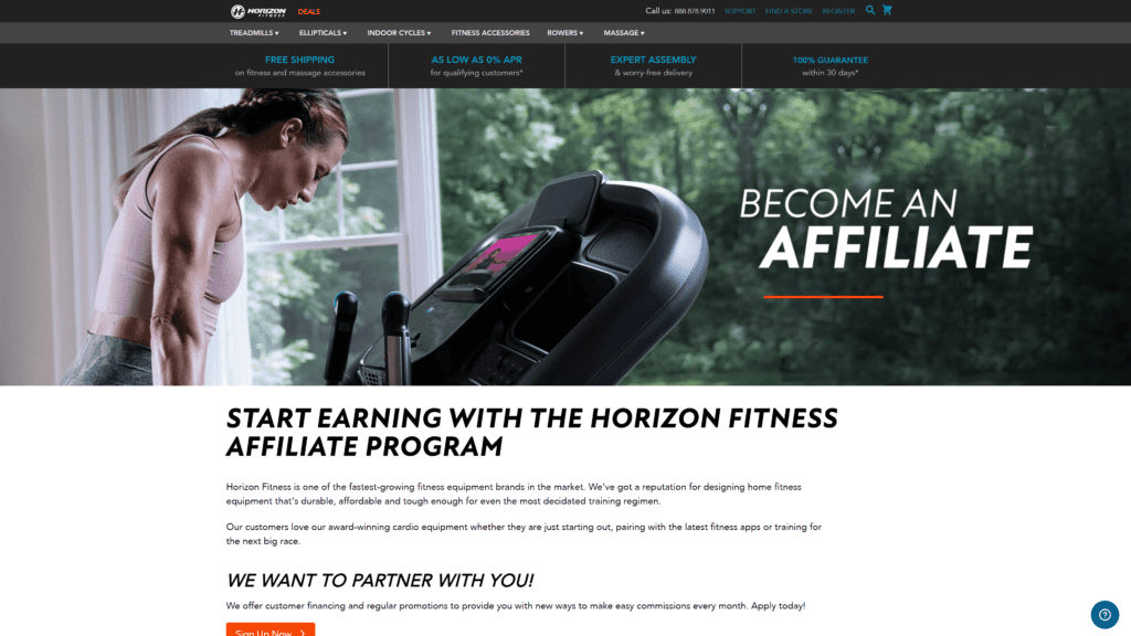 Horizon Fitness Affiliate Program homepage screenshot 1