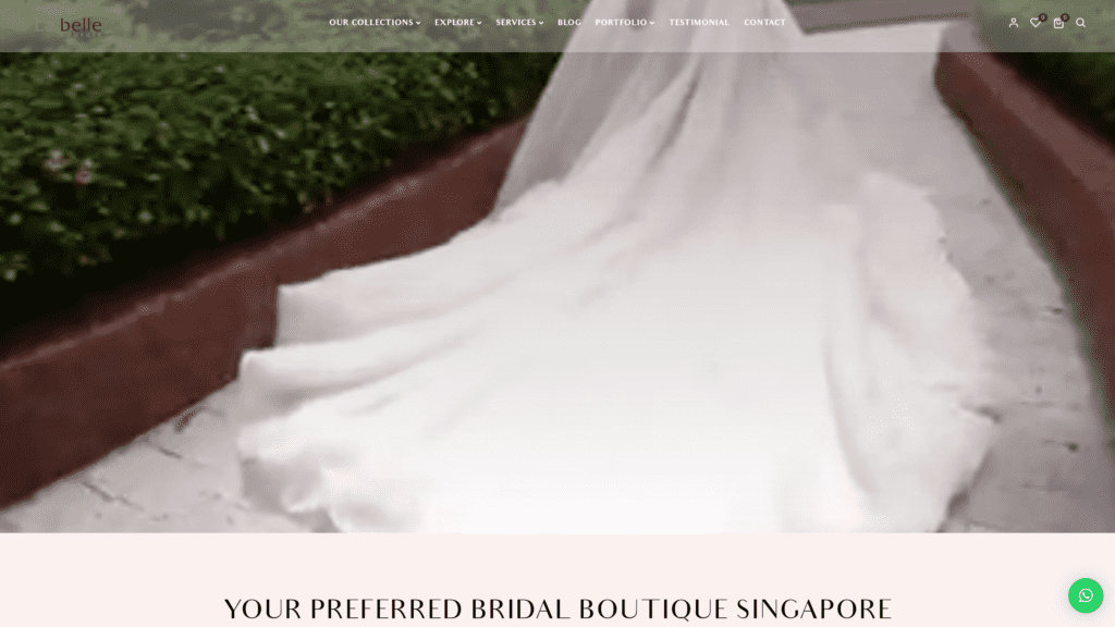 screenshot of the la belle couture weddings homepage