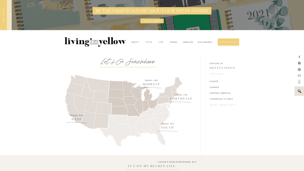 screenshot of the living in yellow homepage