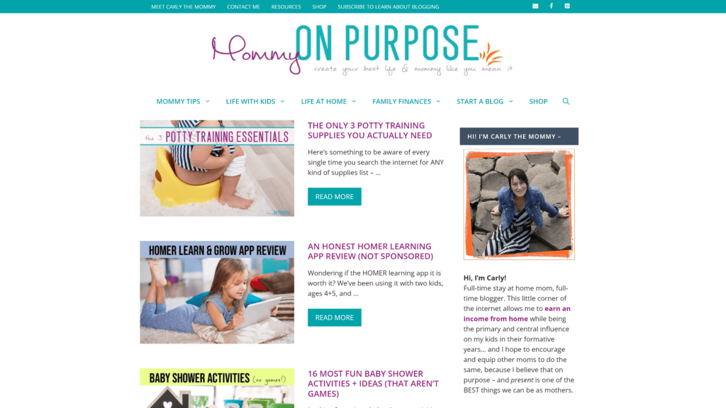 screenshot of the mommy-on-purpose homepage