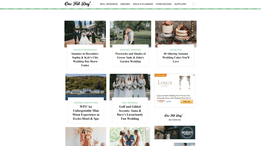 screenshot of the one fab day homepage