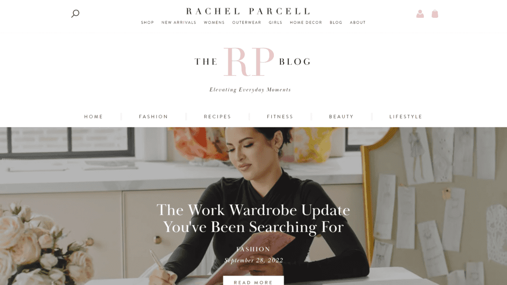 screenshot of the rachel parcell homepage