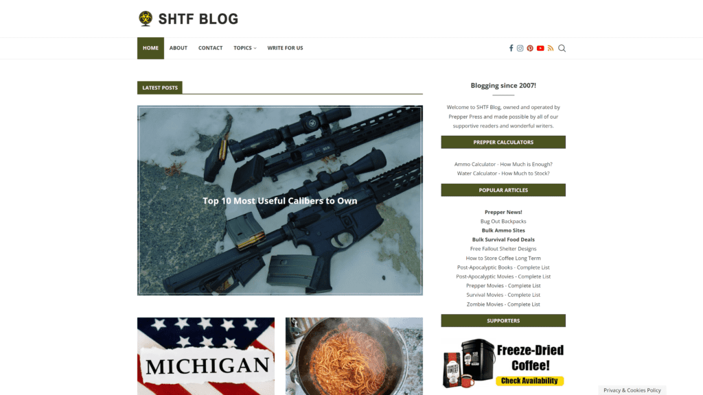 screenshot of the shtf blog homepage