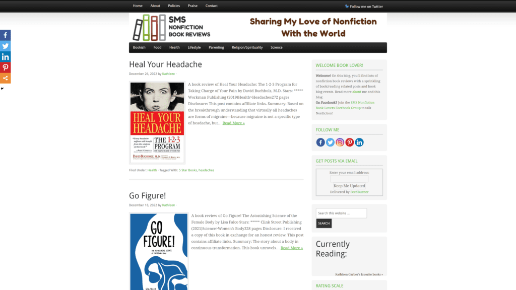 screenshot of the nonficition books reviews homepage