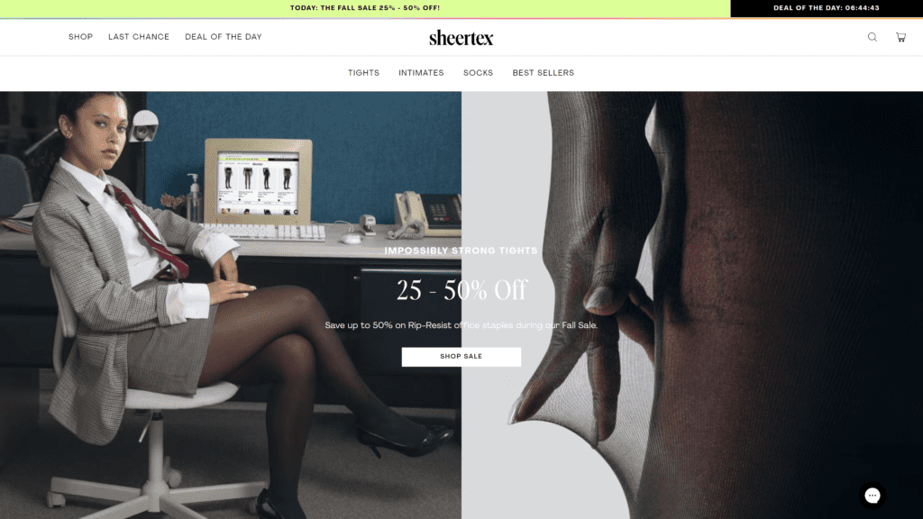 screenshot of the sheertex homepage