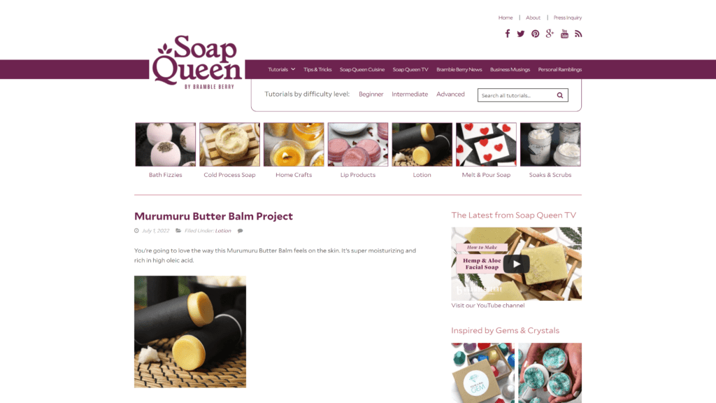 screenshot of the soap queen homepage