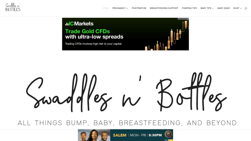screenshot of the swaddles-n-bottles homepage