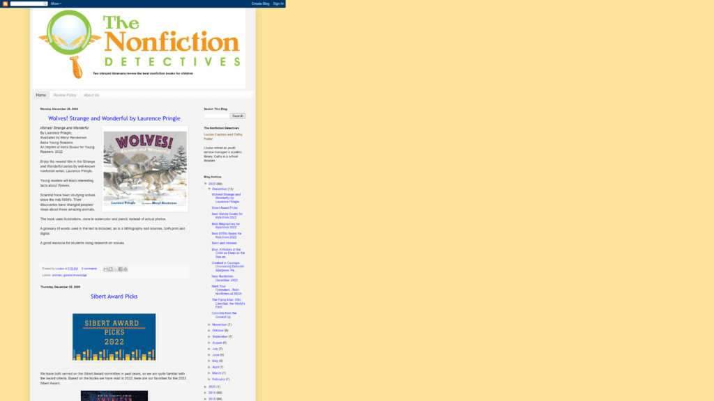 screenshot of the nonfiction detectives homepage