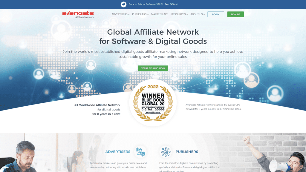 screenshot of the avangate network affiliate program homepage