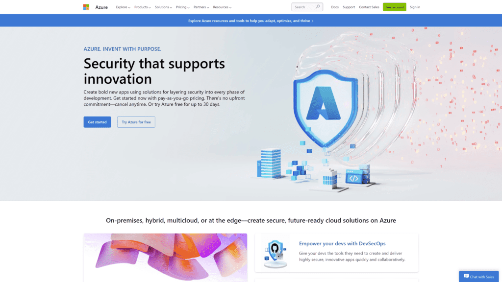 screenshot of the azure devops homepage