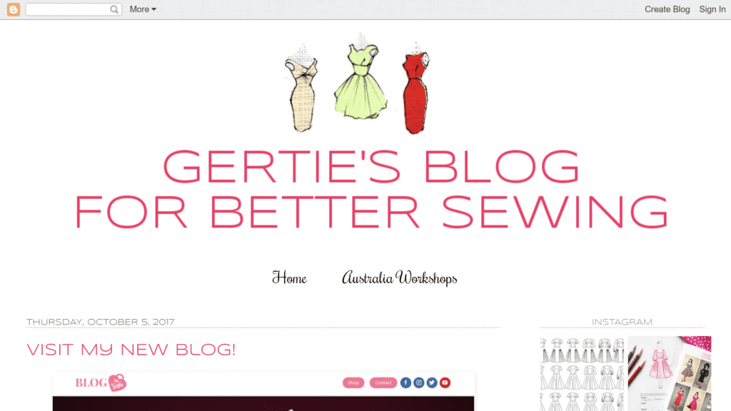 screenshot of the gertie's new blog for better sewing 