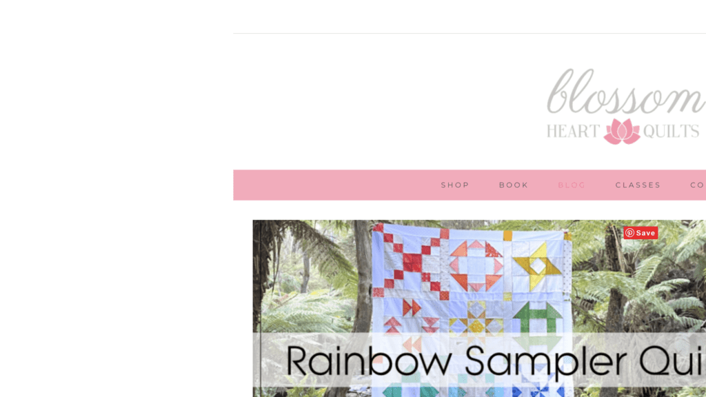screenshot of the blossom heart quilts homepage