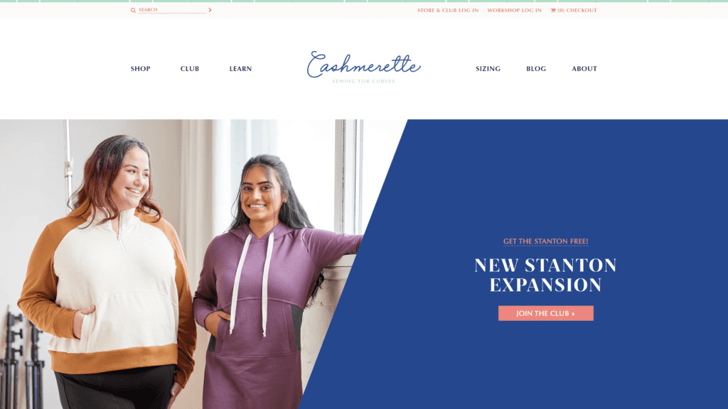 screenshot of the cashmerette homepage