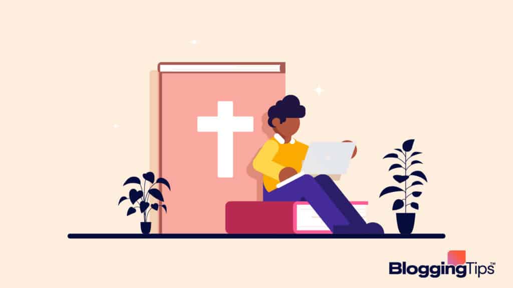 vector illustration showing a woman on a computer looking up the best christian blogs