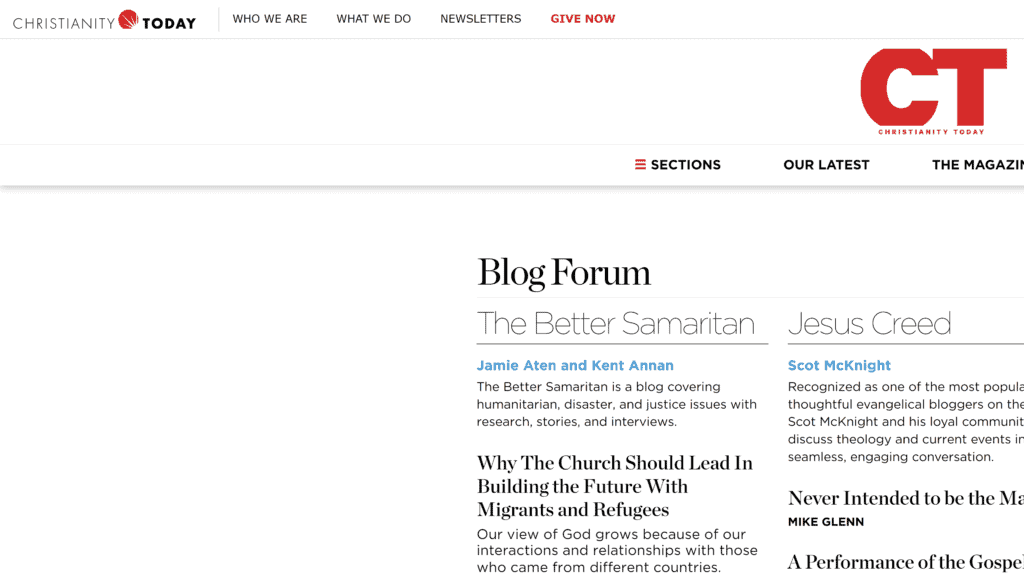 screenshot of the christianity today homepage