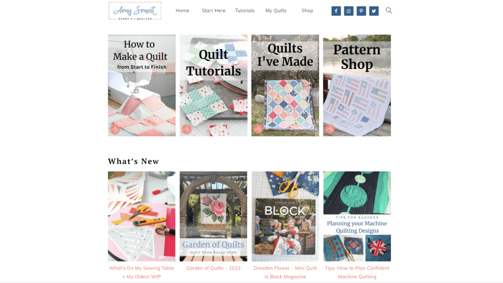 screenshot of the diary of a quilter homepage