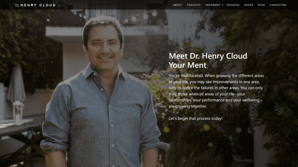 screenshot of the dr. henry cloud homepage