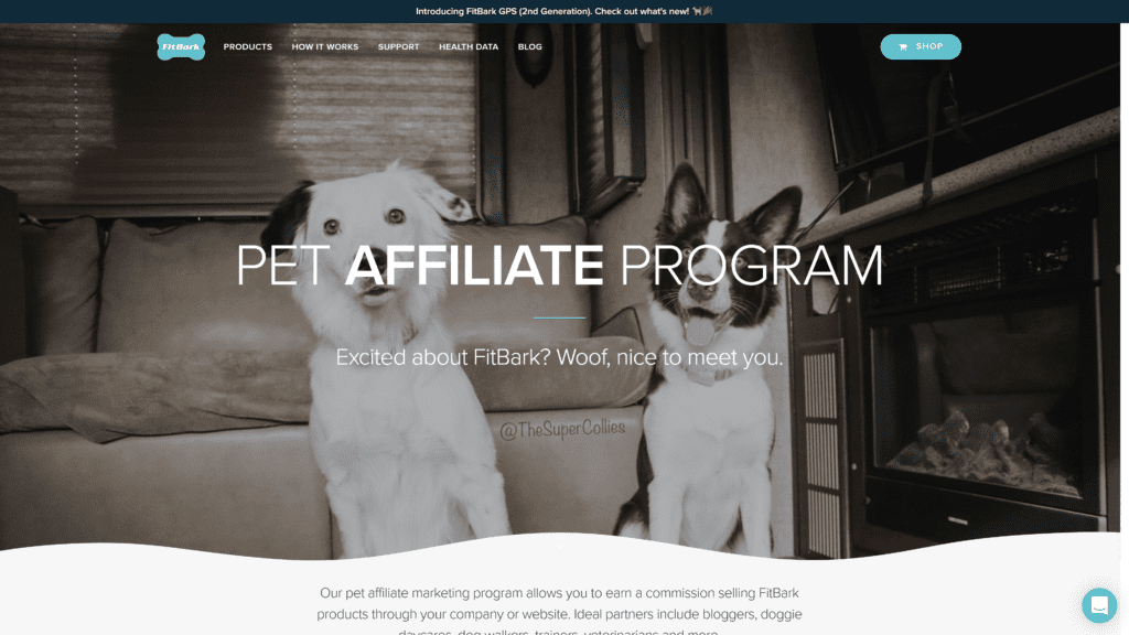 screenshot of the fitbark affiliate program homepage