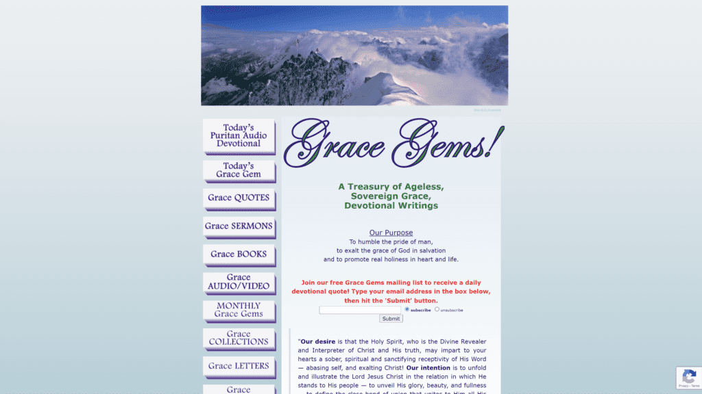 screenshot of the grace gems homepage